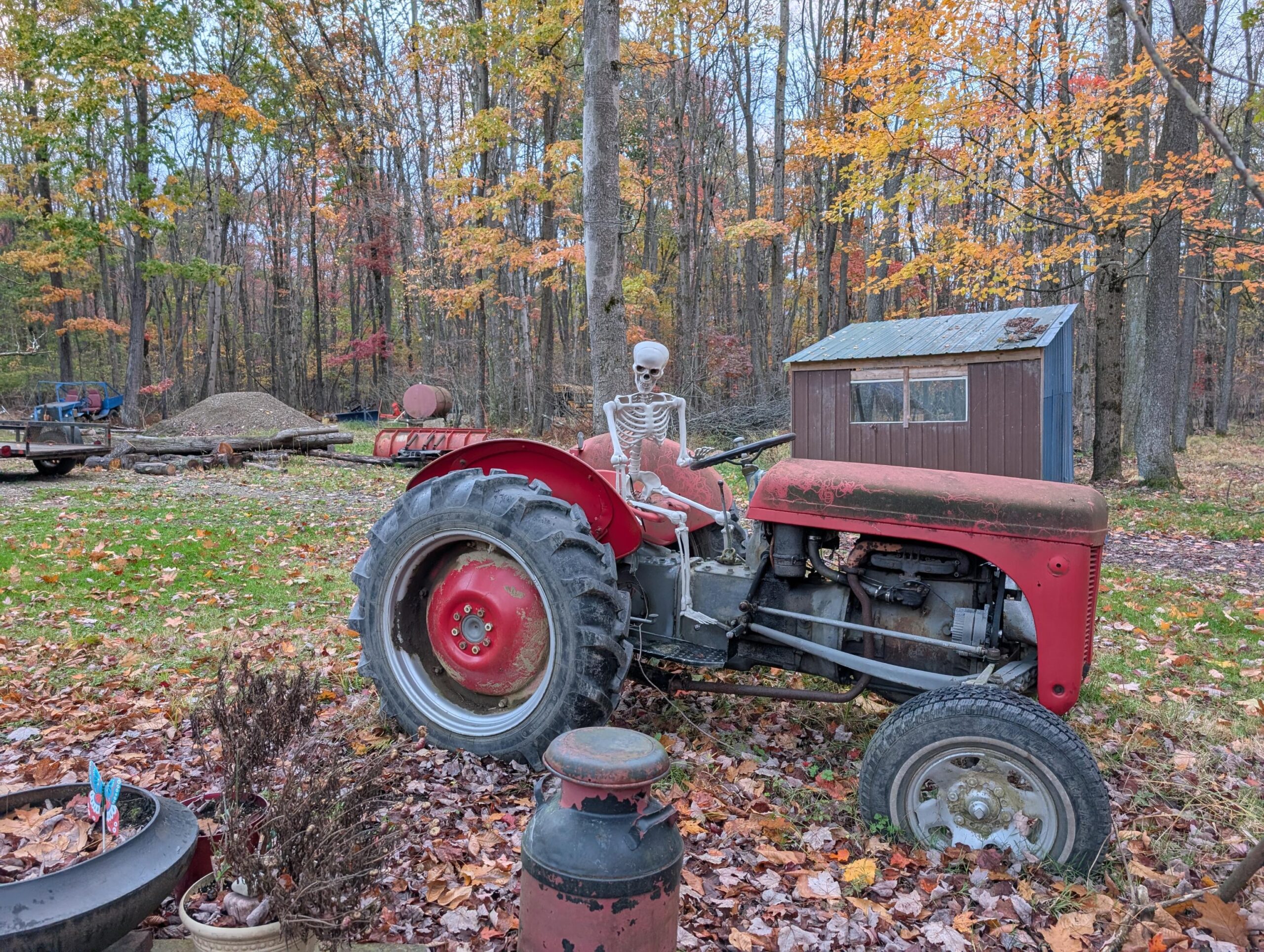 Skeleton on a tractor