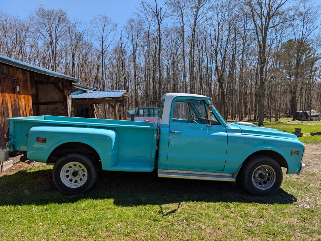 A teal 1972 Chevy C10.